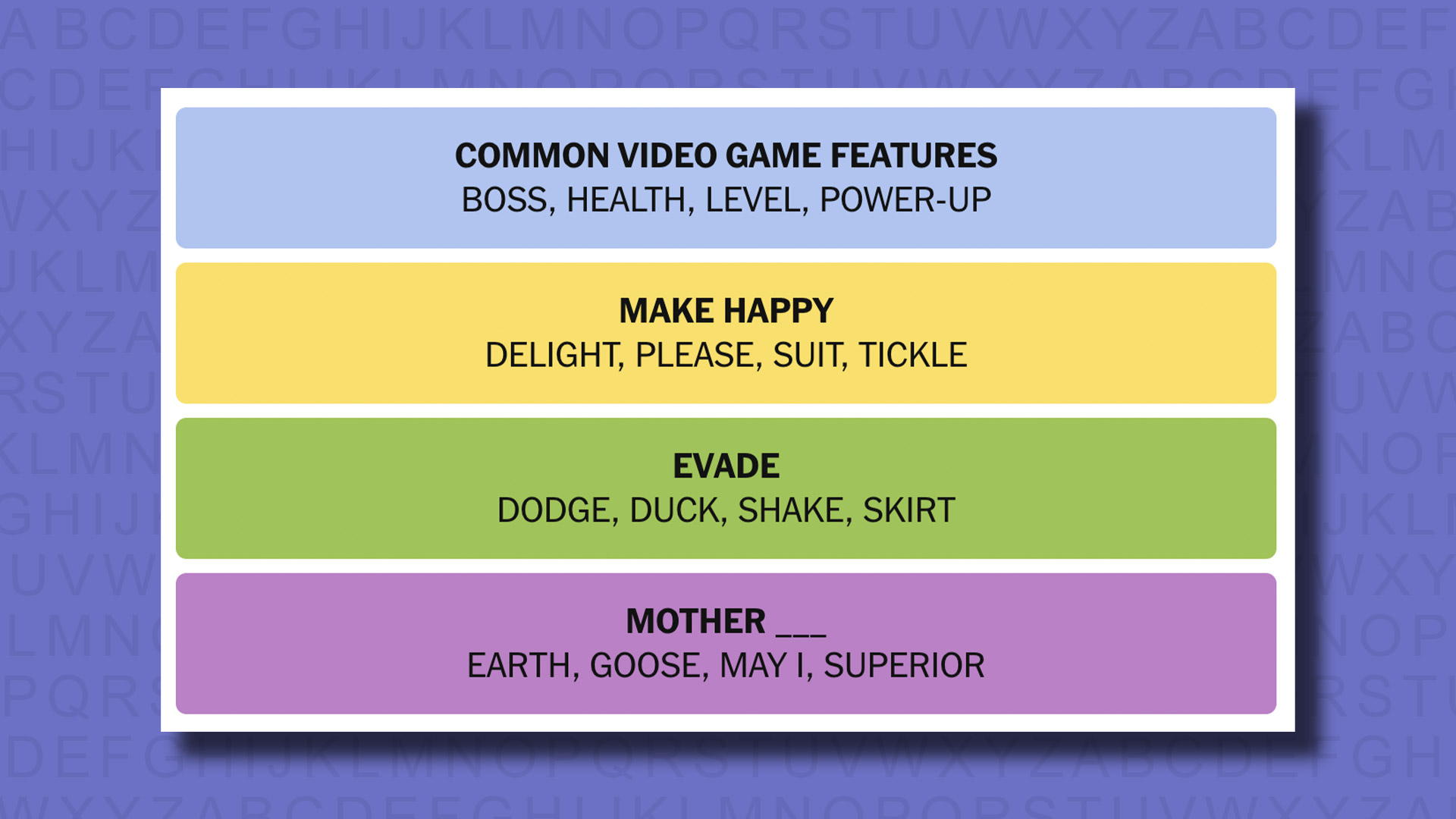NYT Connections answers for game 700 on a purple background