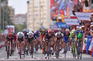 The bunch sprint at Magnus Cort Nielsen (Orica-BikeExchange) wins Vuelta a Espana stage 18
