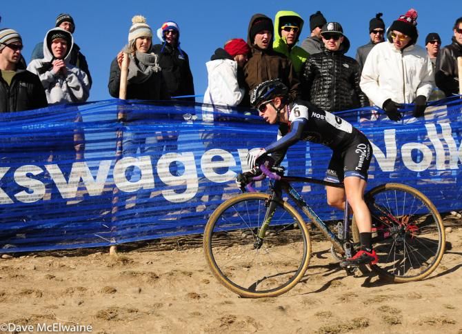 Arley Kemmerer (Charm City Cycling) riding in the top ten on the off-camber hill