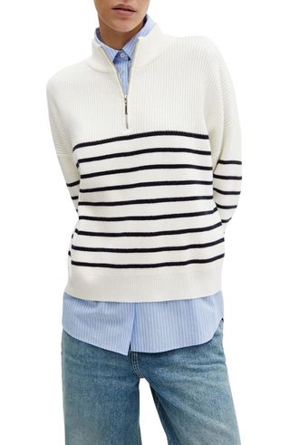 Oversize Stripe Quarter Zip Sweater