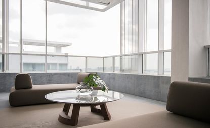 The corner balcony in the the Le Nouvel Ardmore residence, with interiors by Brewin Design Office