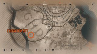 Assassin's Creed Mirage excavation site marked on map of baghdad