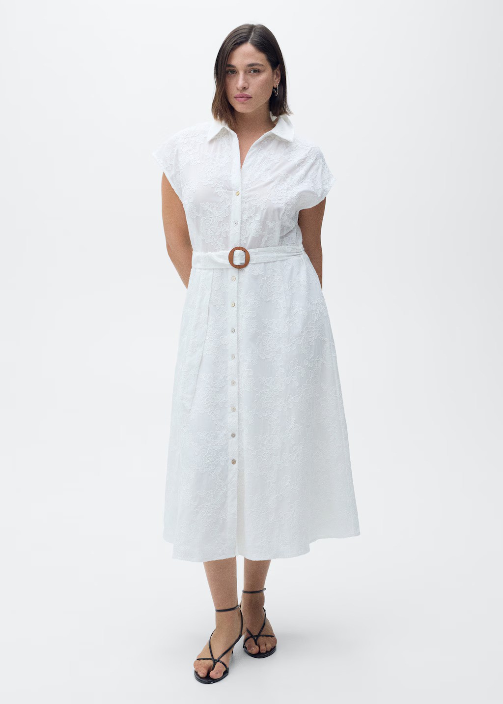 MANGO, Embroidered Shirt Dress With Belt