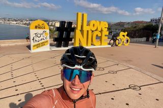 Joe Dombrowski enjoys a moment as a tourist near his home in Nice ahead of the 2024 Tour de France