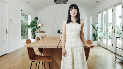 A portrait of Marie Kondo in her home office in West Hollywood, California.