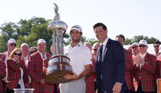 Davis Riley poses with the Charles Schwab Challenge trophy