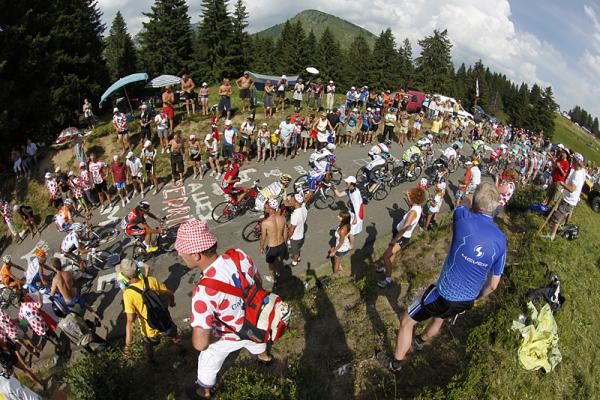Lots of fans cheered on the peloton during the Tour's first day in the big mountains.