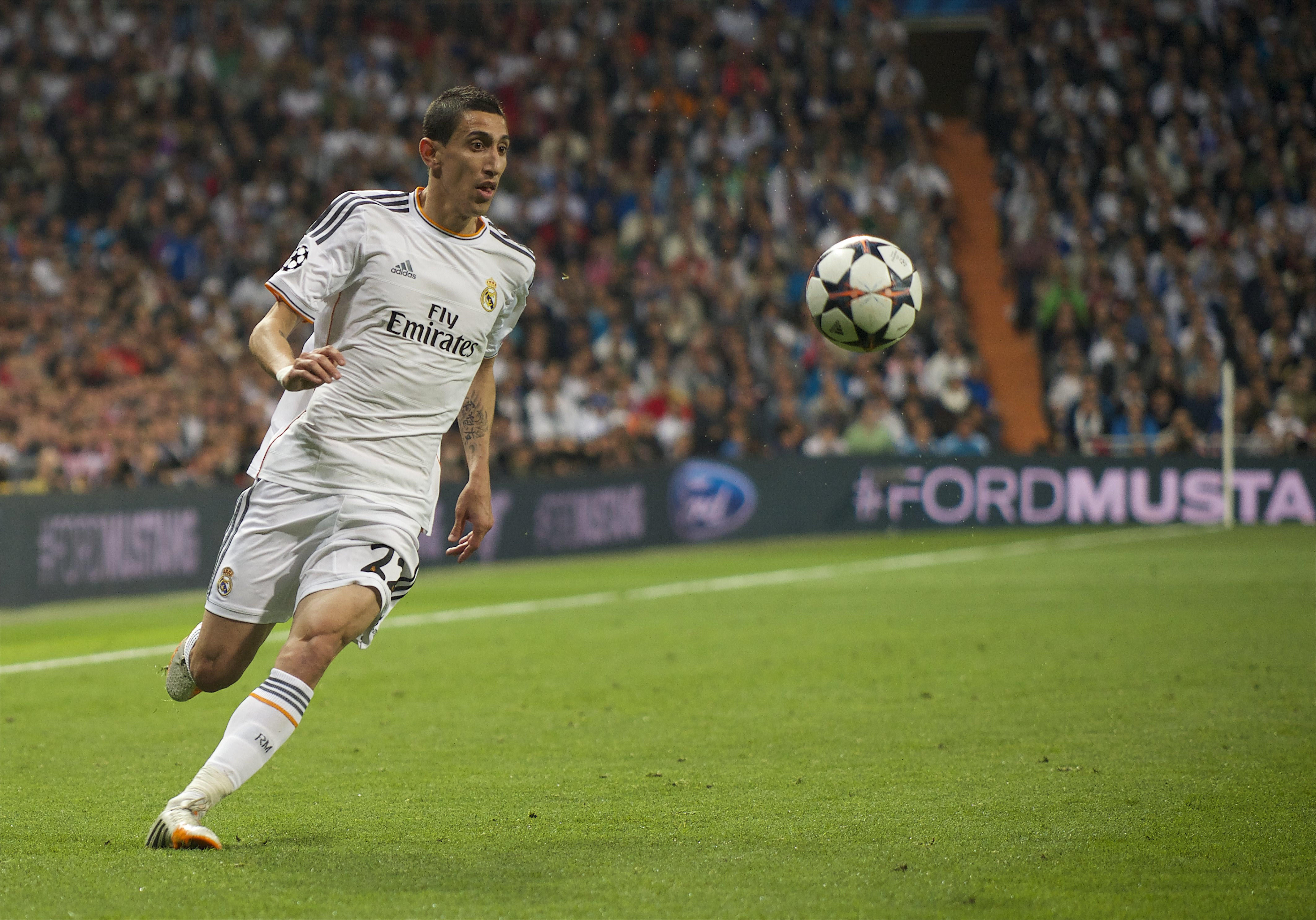 Angel Di Maria playing for Real Madrid in the 2013/14 Champions League semi-finals against Bayern Munich