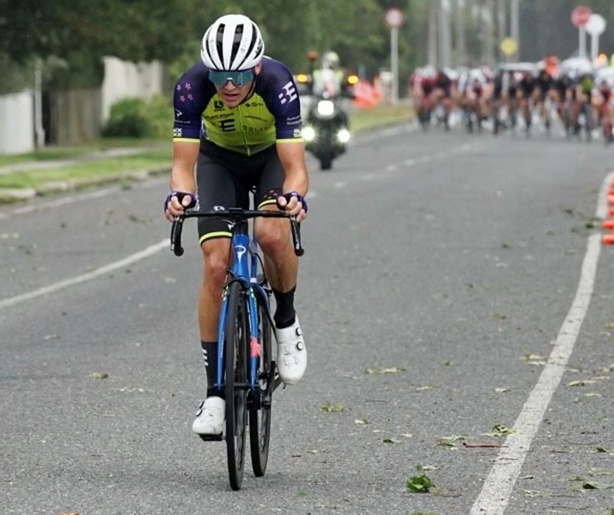 James Fouche (Bolton Equities Black Spoke Pro Cycling) breaks away from the peloton at New Zealand&#039;s Road National Championships 2022