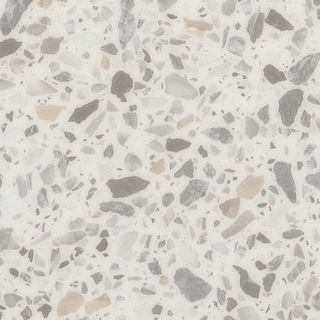 A light grey terrazzo effect vinyl floor tile