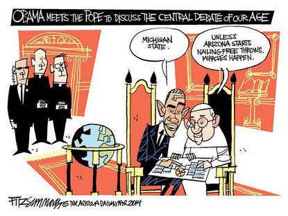 Political cartoon Obama Pope NCAA