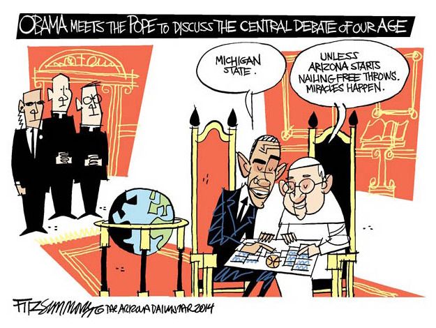 Political cartoon Obama Pope NCAA