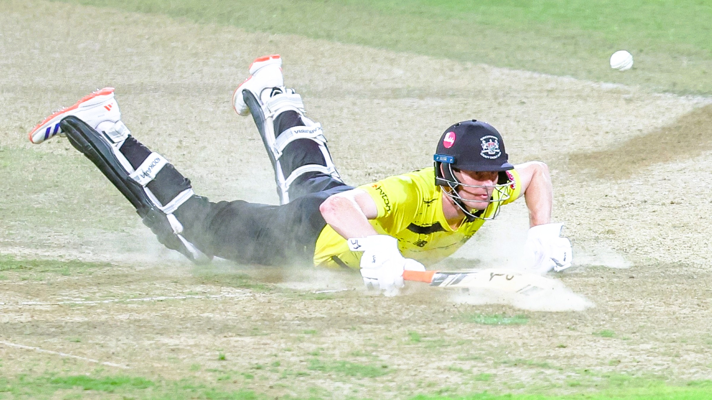 Cameron Bancroft of Gloucestershire survives an attempted run out during the T20 Blast final of 2024