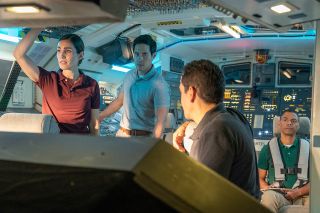 Ben Song (Raymond Lee, second from left) joins the crew of the space shuttle Atlantis, including Samantha Stratton (Carly Pope, at left), Jim Reynolds (José Zúñiga, third from left) and Max Everett (Leith Burke) on "Quantum Leap."