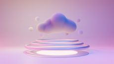 Cloud computing concept image showing 3D rendering of a cloud symbol placed above luminescent platforms.
