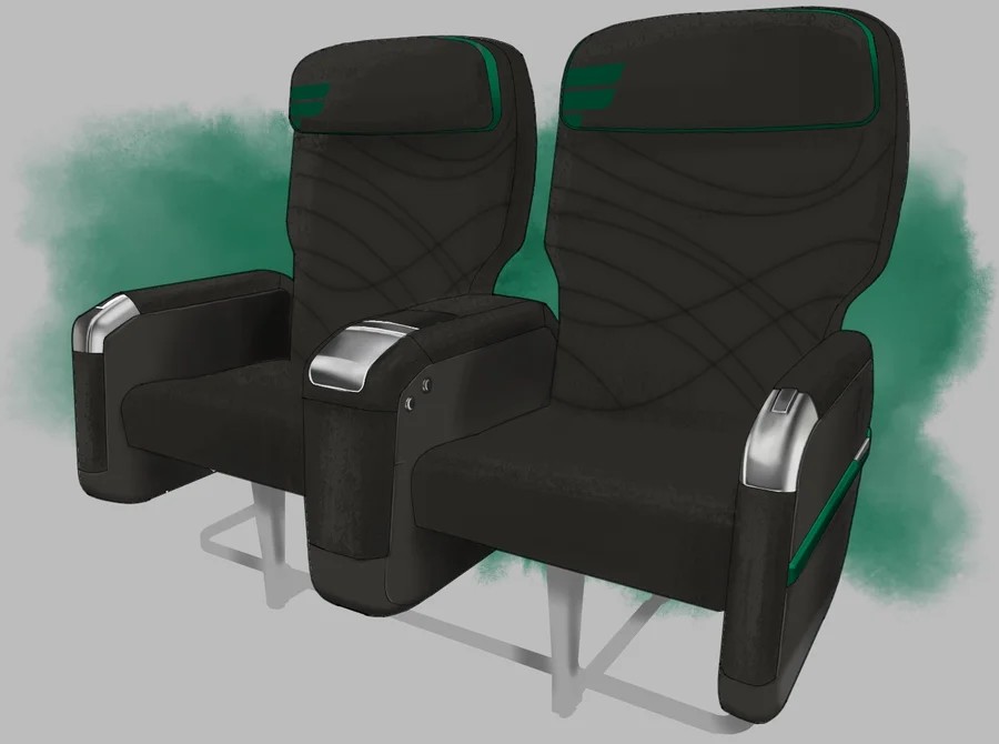 A rendering of the upcoming first class seats for Frontier Airlines.