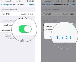 Turning off auto-renewal on iPhone