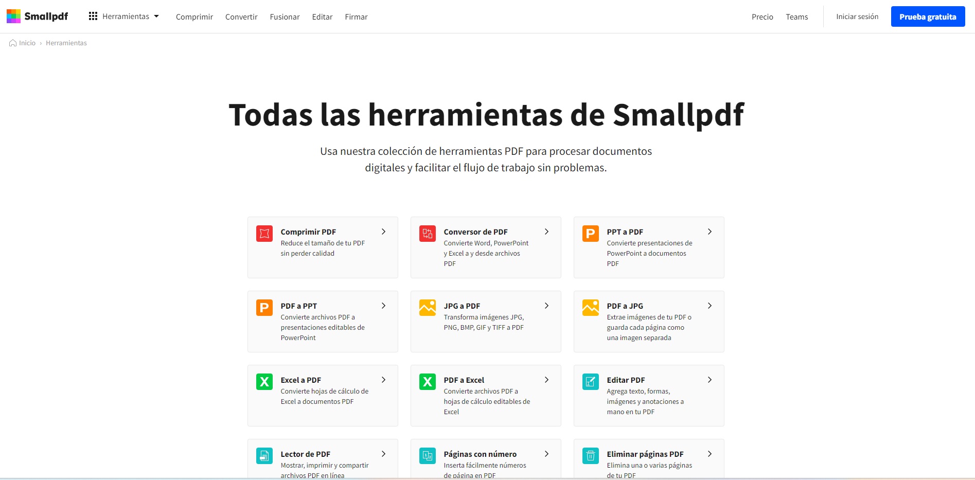 Captura de pantalla de SmallPDF