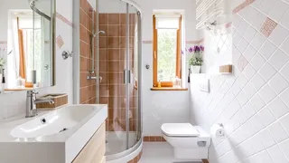 White bathroom with colourful accents