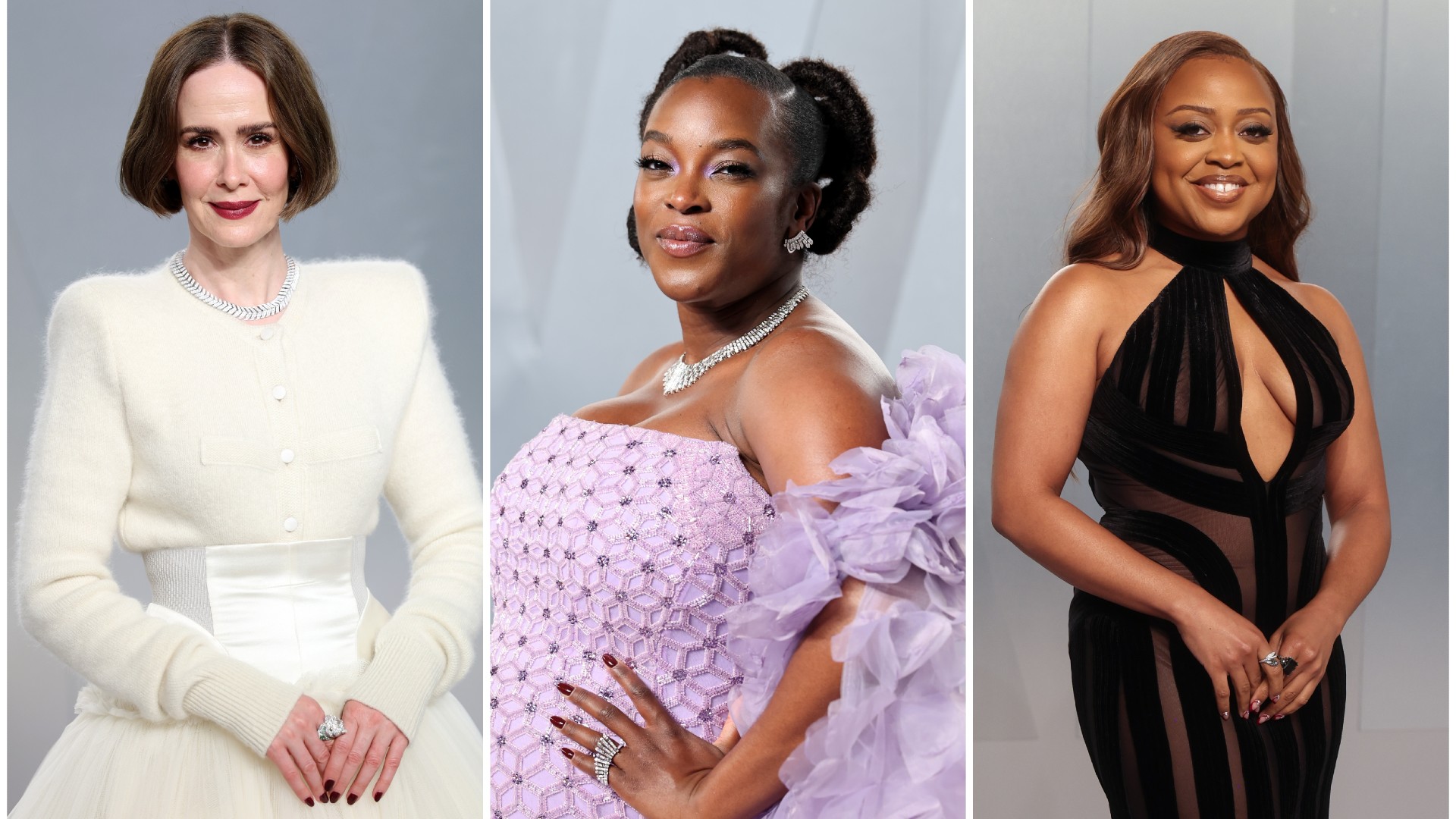 a collage of three women attending the vanity fair oscar party