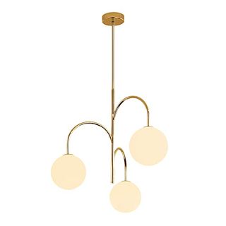 Flyrose Mid Century Modern 3-Light Milk Glass Globe Chandelier Brass Gold Pendant Light Fixture Industrial Iron Ceiling Light Fixture for Kitchen Island Bedroom