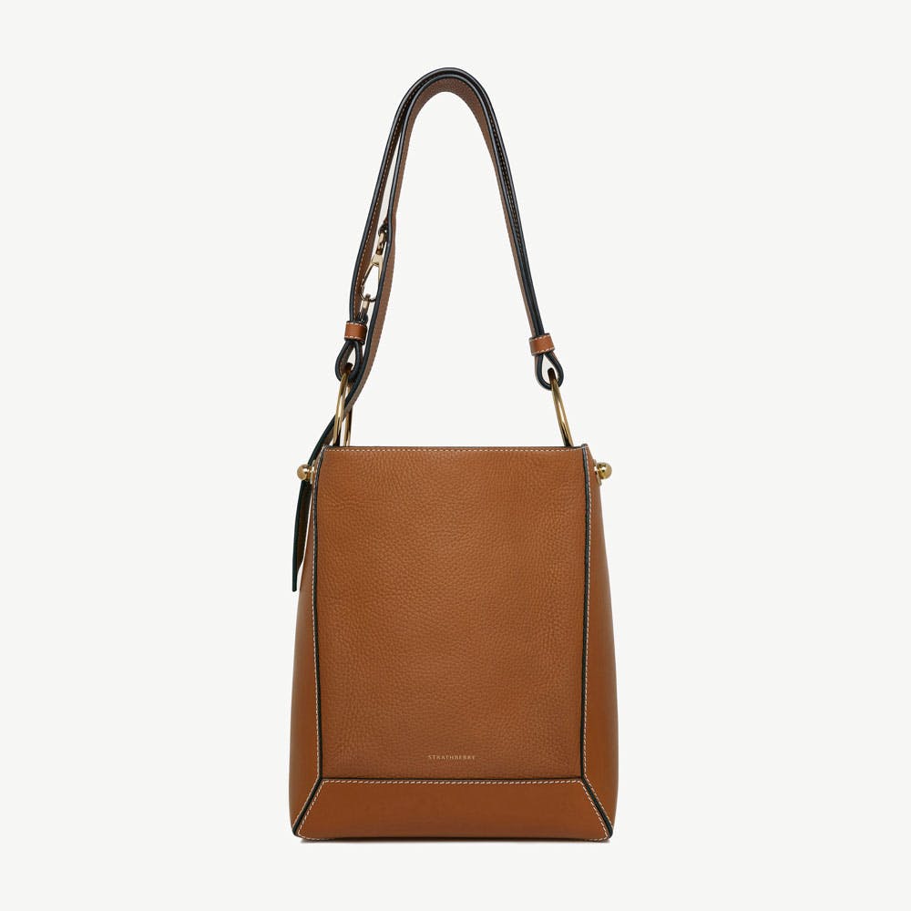 Lana Midi Bucket Bag - Tan With Vanilla Stitch