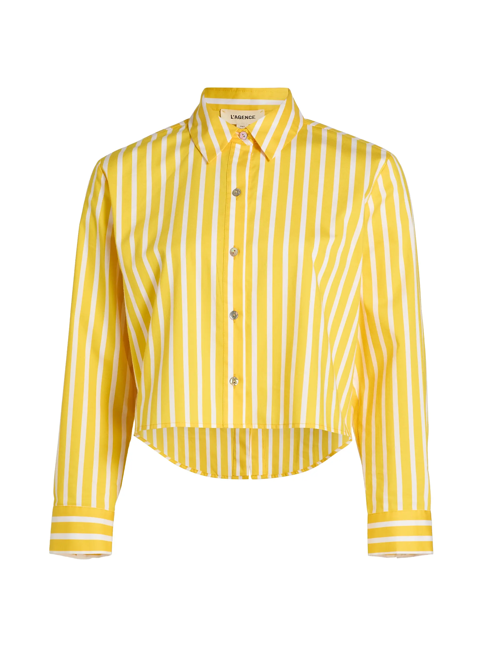 Cosette Stripe High-Low Button-Front Crop Shirt