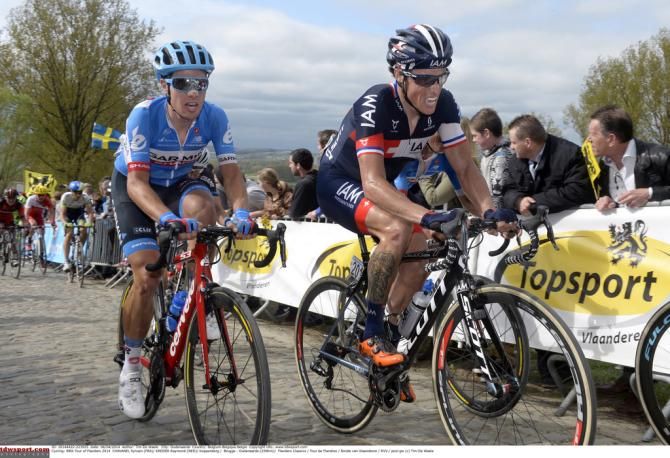 Raymond Kreder (Garmin Sharp) and Sylvain Chavanel (IAM Cycling)