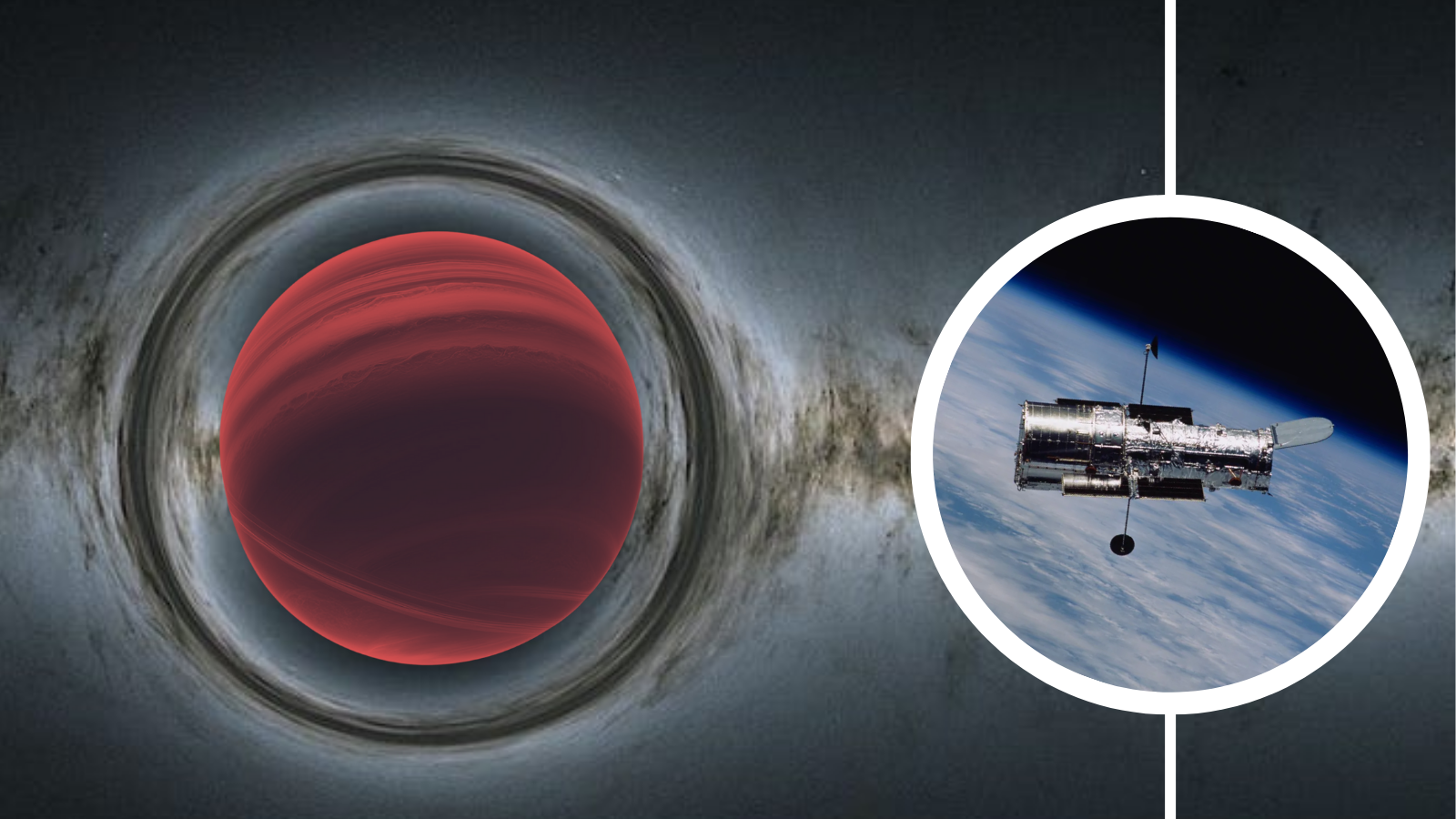 (Main) An illustration of a rogue planet causing gravitational lensing (Inset) The Hubble Space Telescope in orbit around Earth