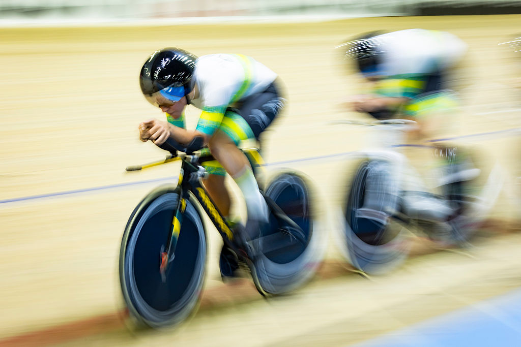PERTH, AUSTRALIA - MARCH 06: The Australian cycling team participate during the 2026 UCI Track World Cup on March 06, 2026 in Perth, Australia. (Photo by Matt Jelonek/Getty Images)