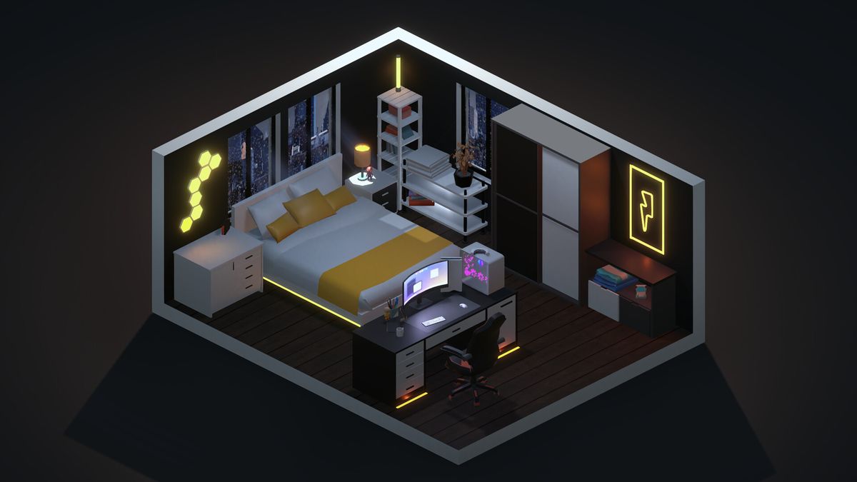 Cozy gaming room with furniture and PC