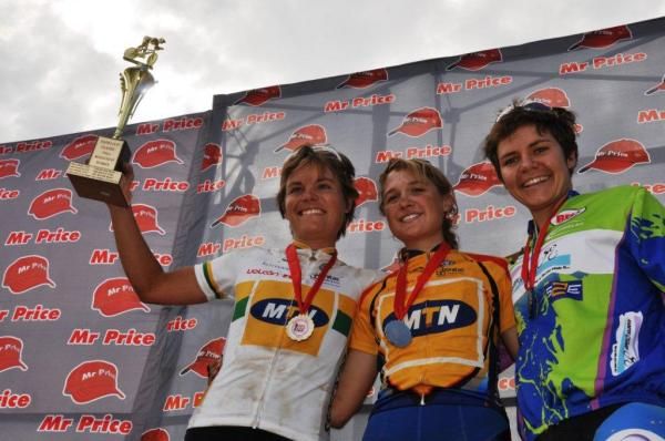 The MR Price Karkloof marathon in KwaZulu-Natal women's podium with Yolande Speedy, Mariske Strauss and Samantha Oosthuisen