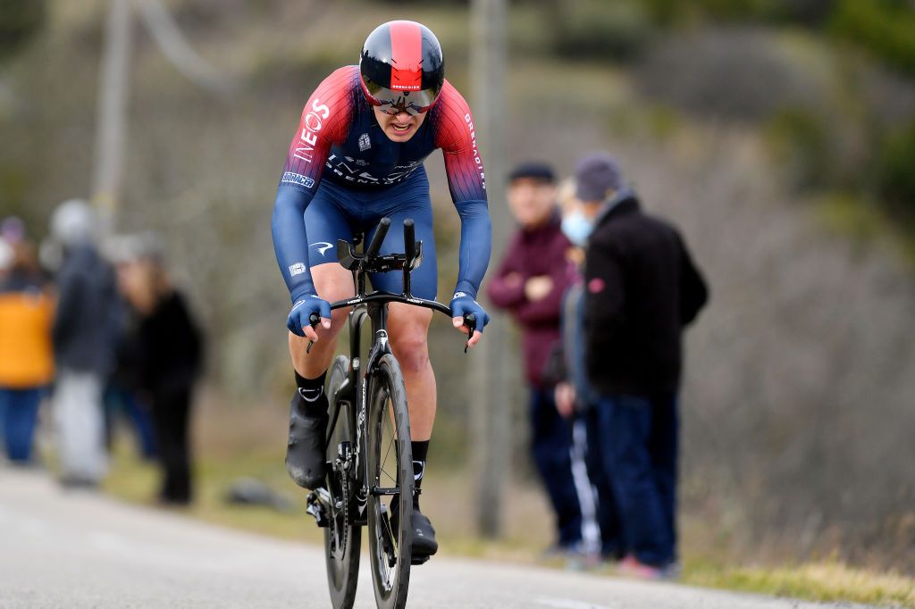 ALES FRANCE FEBRUARY 06 Magnus Sheffield of United States and Team INEOS Grenadiers sprints during the 52nd toile De Bessges Tour Du Gard 2022 Stage 5 a 11km individual time trial from Als to Als lErmitage ITT EDB2022 on February 06 2022 in Als France Photo by Luc ClaessenGetty Images