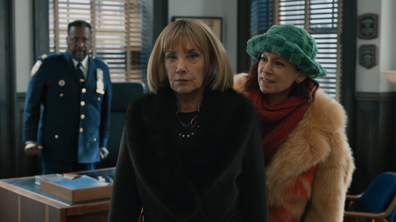 Isadora "Izzy" Lancaster dressed like Anna Wintour with Elsbeth and Wagner in Elsbeth Season 3x14