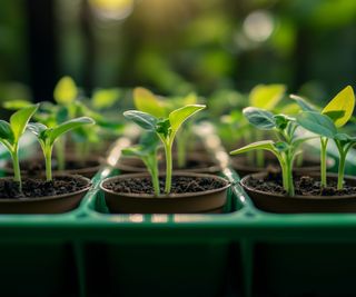 seedlings growing in small repurposed plant pots