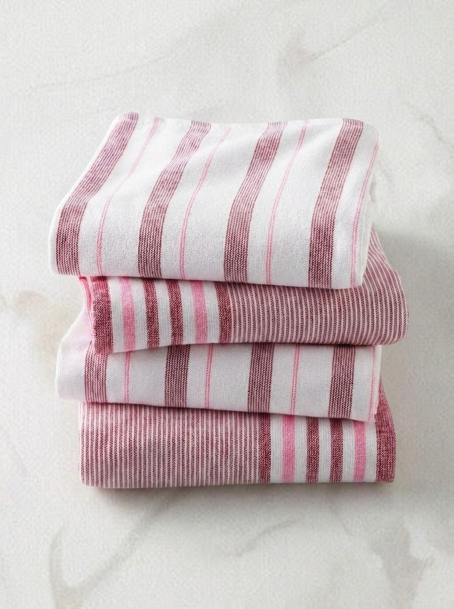 Pink and white striped kitchen towels