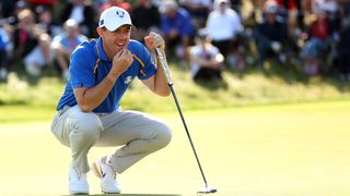 Rory McIlroy lines up a putt at the 2021 Ryder Cup at Whistling Straits