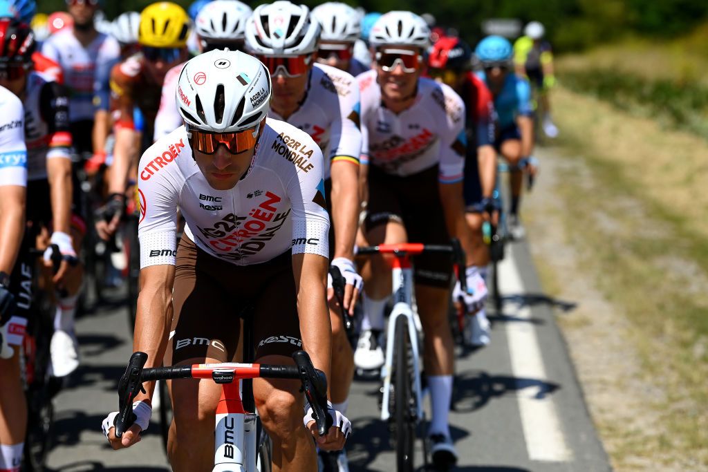 CALAIS FRANCE JULY 05 Geoffrey Bouchard of France and AG2R Citren Team competes during the 109th Tour de France 2022 Stage 4 a 1715km stage from Dunkerque to Calais TDF2022 WorldTour on July 05 2022 in Calais France Photo by Tim de WaeleGetty Images