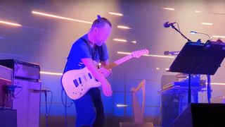Thom Yorke using a Fender Ed O'Brien Sustainer Strat