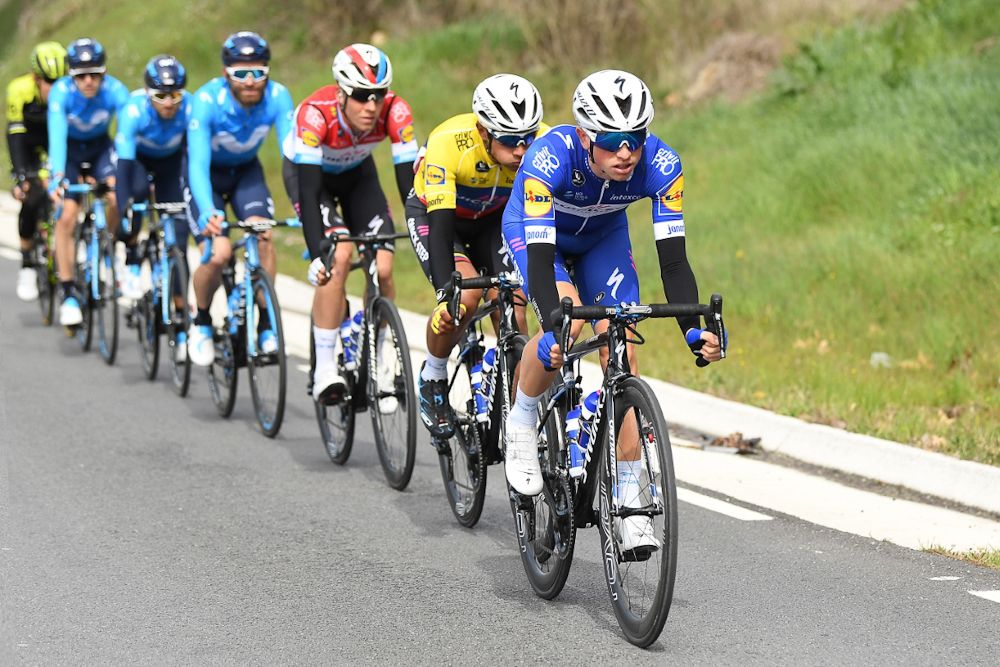 James Knox (Quick-Step Floors) leads the bunch during stage 2 at Volta a Catalunya