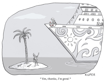 Editorial Cartoon World cruise ship desert island coronavirus
