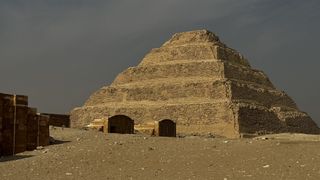 A large pyramid made of stone with five distinct levels.