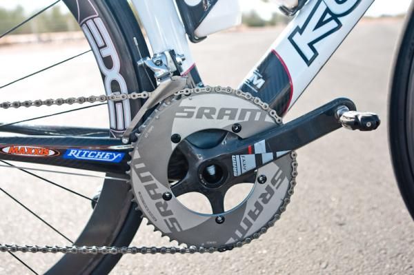 Pinner' prefers the extra stiffness of SRAM's thicker time trial outer ring.