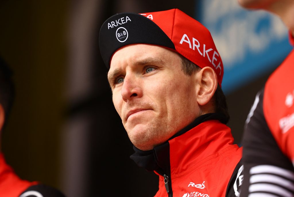 French Arnaud Demare of Arkea-BB Hotels pictured at the start of stage four of the 83th edition of the Paris-Nice cycling race, 163,4km from Vichy to La Loge des Gardes, France, Wednesday 12 March 2025. BELGA PHOTO DAVID PINTENS (Photo by DAVID PINTENS / BELGA MAG / Belga via AFP) (Photo by DAVID PINTENS/BELGA MAG/AFP via Getty Images)