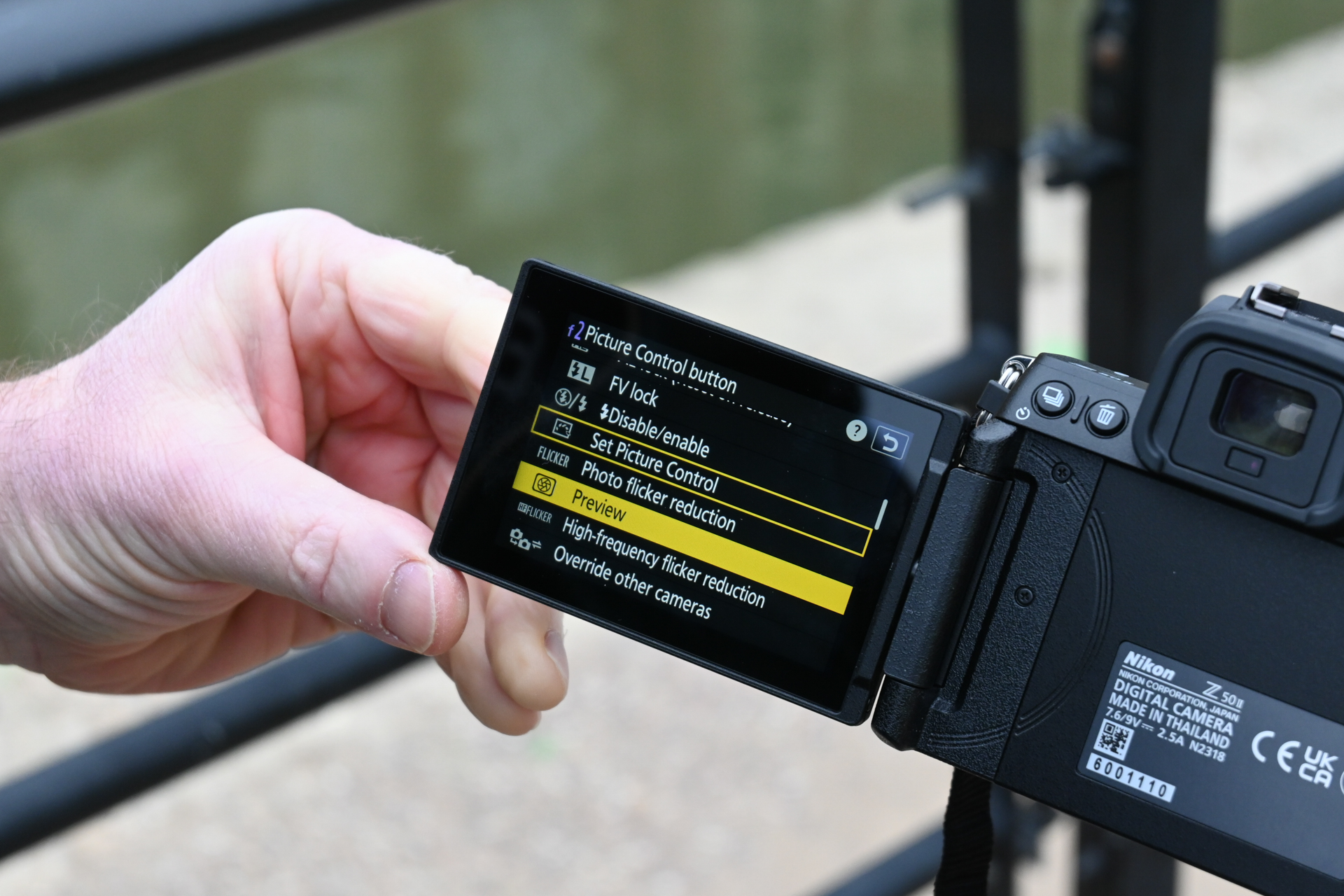 Nikon Z50 II rear screen showing 'Picture Control button menu'