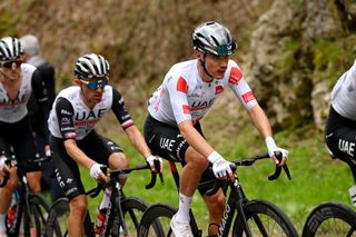 Juan Ayuso (UAE Team Emirates) tucked in among his team on stage 2 of the Tour de Romandie