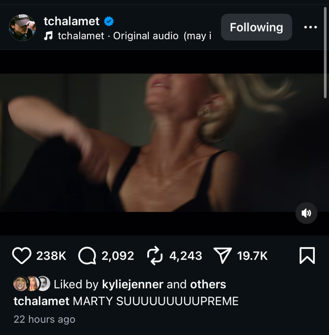 Timoth&amp;eacute;e Chalamet&#039;s Instagram post.