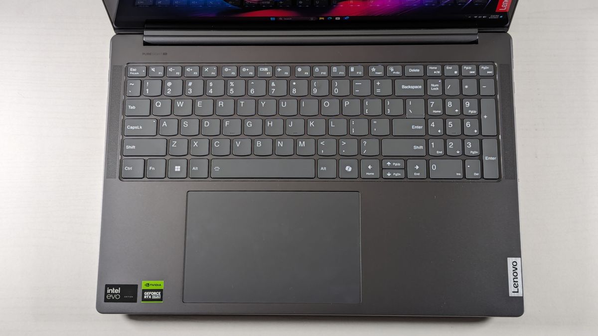 Close up of the keyboard deck on the Lenovo Yoga Pro 9i 16 Gen 9