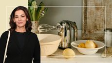 Nigella Lawson image next to the Dualit Hand Mixer by a mixing bowl and bowl of lemons