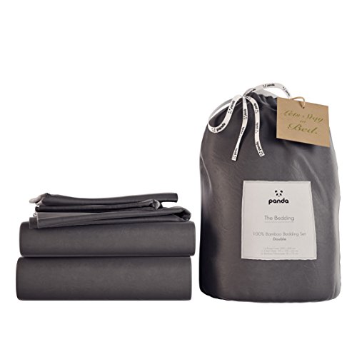 Panda&amp;reg; 100% Bamboo Uk Double Complete Bedding Set, Urban Grey | Duvet Cover, Fitted Sheet, Pillow Cases | Soft, Breathable, Hypoallergenic | Luxury High Thread Count | Moisture-Wicking